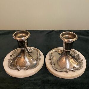 Vintage Mid Century Modern Coronet Plate E.P. Lead candlestick holders Set Of 2